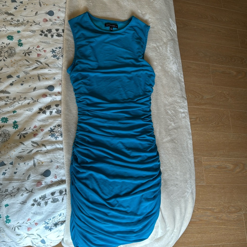 Blue rouched mini dress